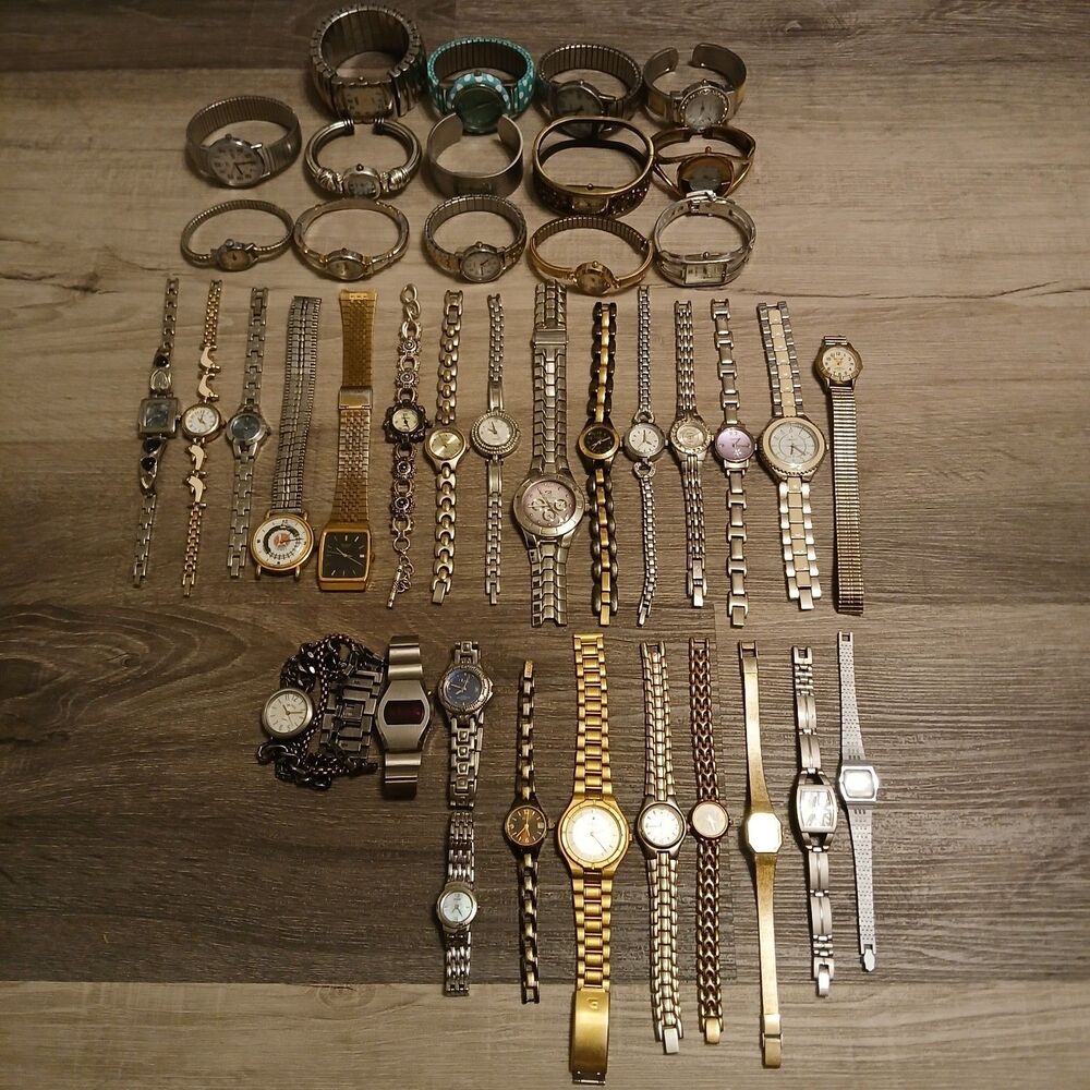 Lot 35+ Watches Parts/Repair ALL Metal Timex Pulsar Citizen Rumours Anne Klein